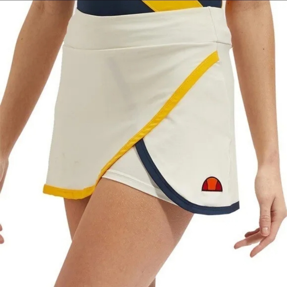 Ellesse White Tennis Skort with Yellow and Navy Trim
